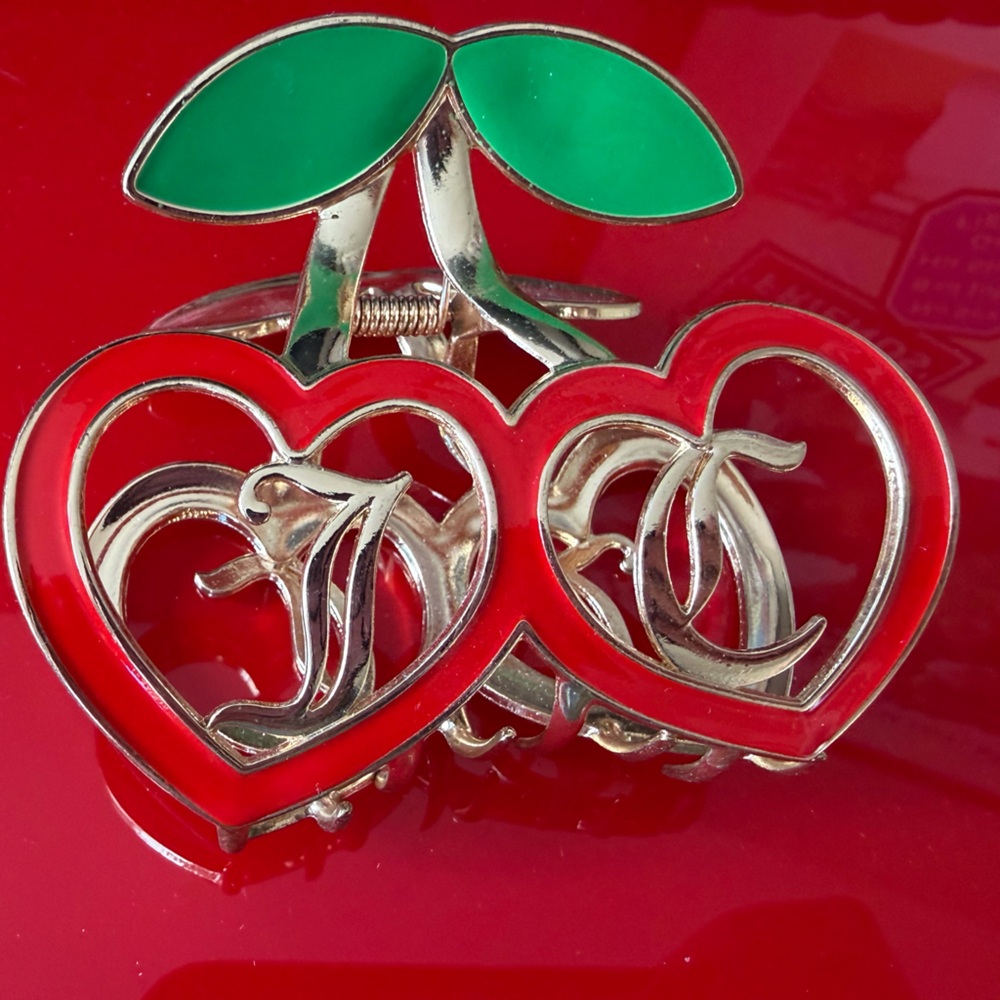 Juicy Couture Red and Gold Hearts Cherries ♥️♥️ Hair Clip 🍒